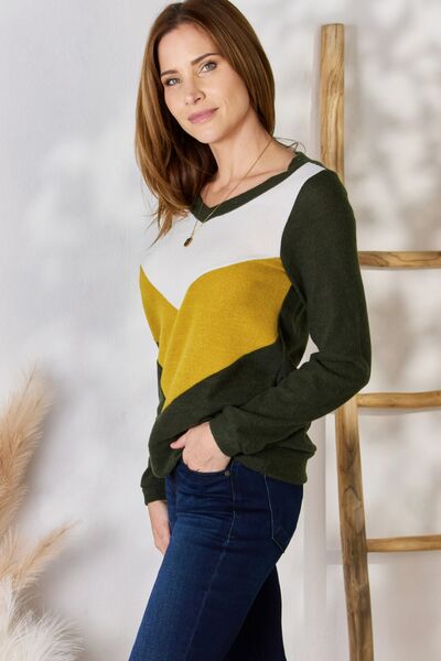 Hailey & Co Full Size Colorblock V-Neck Blouse