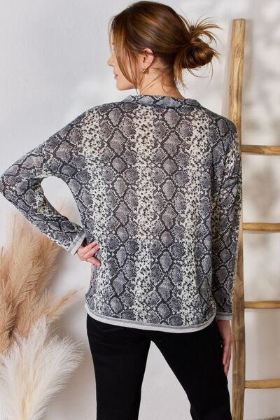 Hailey & Co Full Size Snakeskin V-Neck Long Sleeve Top