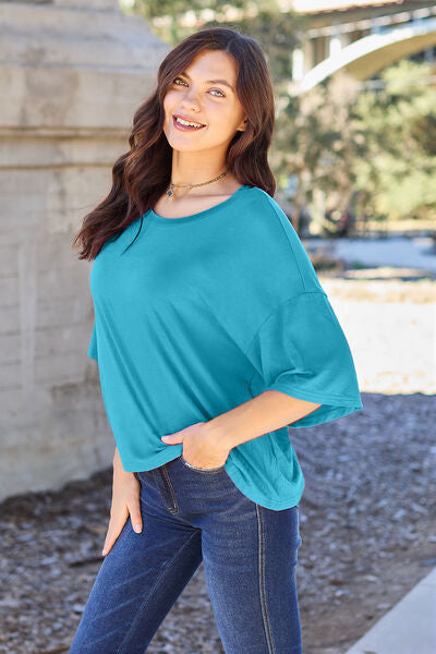 Essential Full Size Round Neck Drop Shoulder T-Shirt - Comfortably Stylish