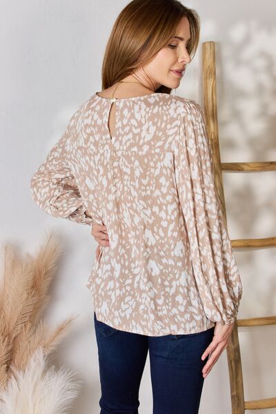 Embroidered Floral Printed Balloon Sleeve Blouse for Women