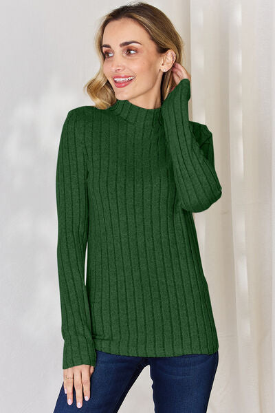 Elegant Full Size Ribbed Mock Neck Long Sleeve T-Shirt - Comfort Stretch