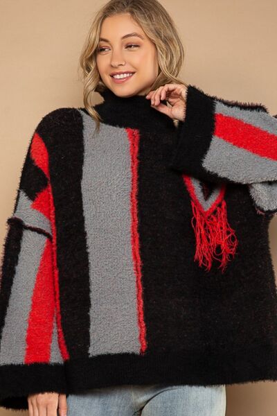 Black Grey Red Sweater Women