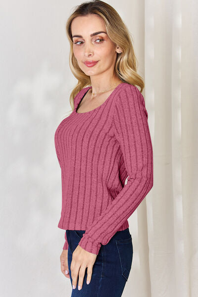 Full Size Ribbed Long Sleeve Women Top