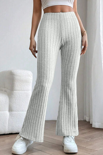 Sleek Full Size Ribbed High Waist Flare Pants - Polyester Elastane Blend